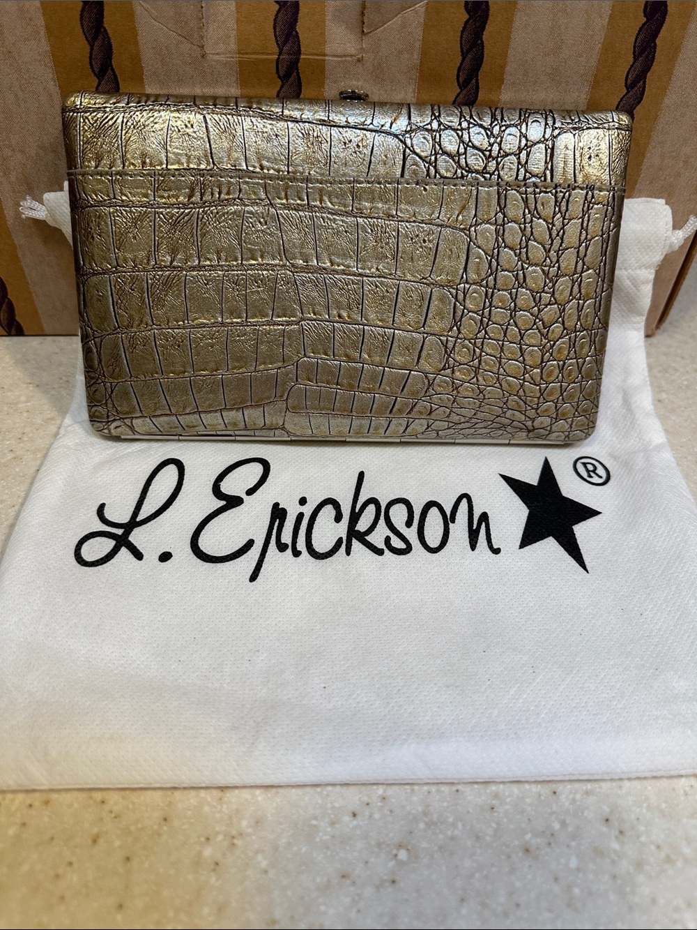 L. Erickson Metallic Croc-Embossed Women’s Clutch - Gold